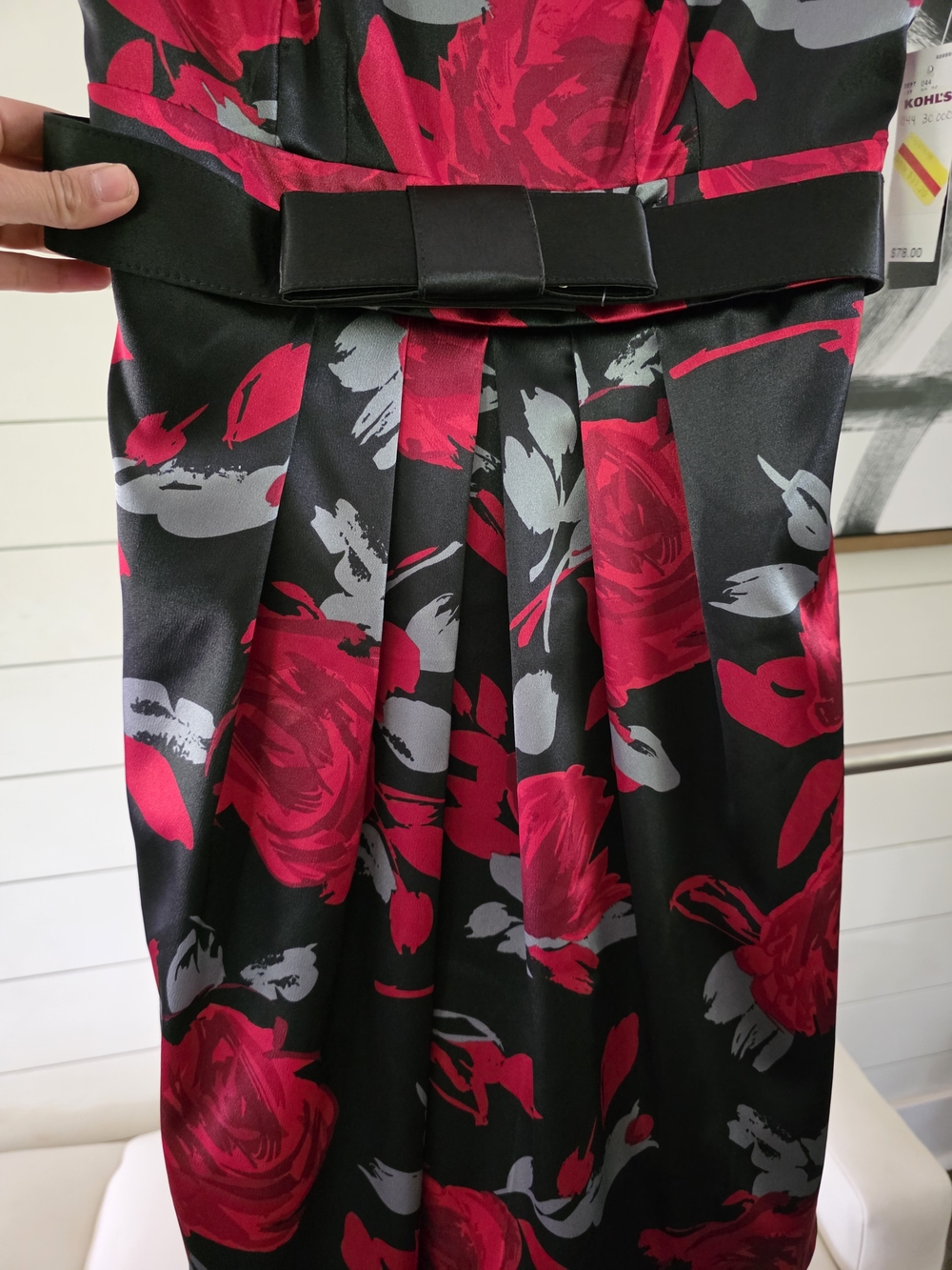 Black Floral Cocktail Dress with Red Roses - Picture 3 of 7